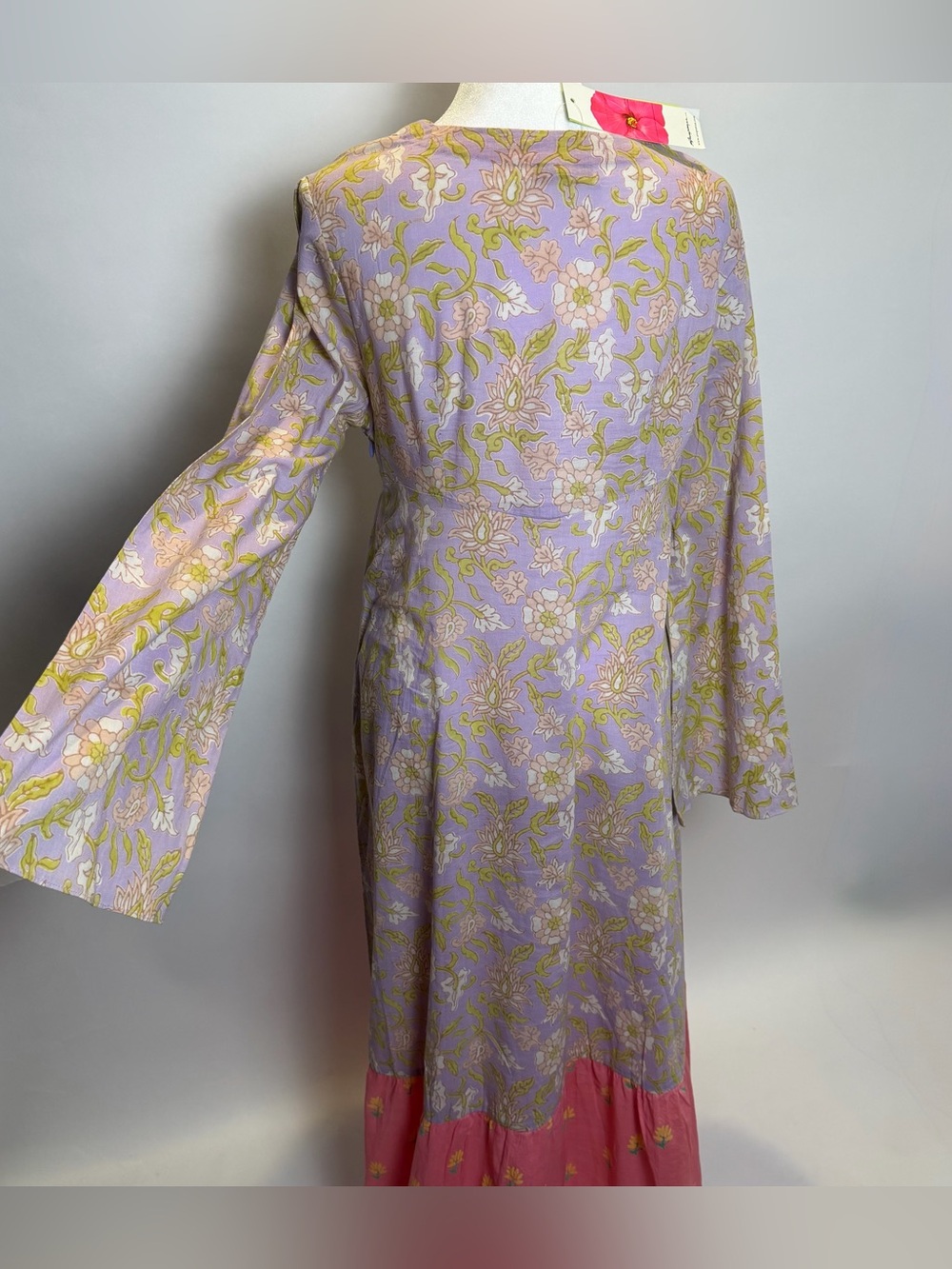Lavender & Pink Floral Long Sleeve Silk Blend Tiered Maxi Dress *flaws* - Picture 2 of 11